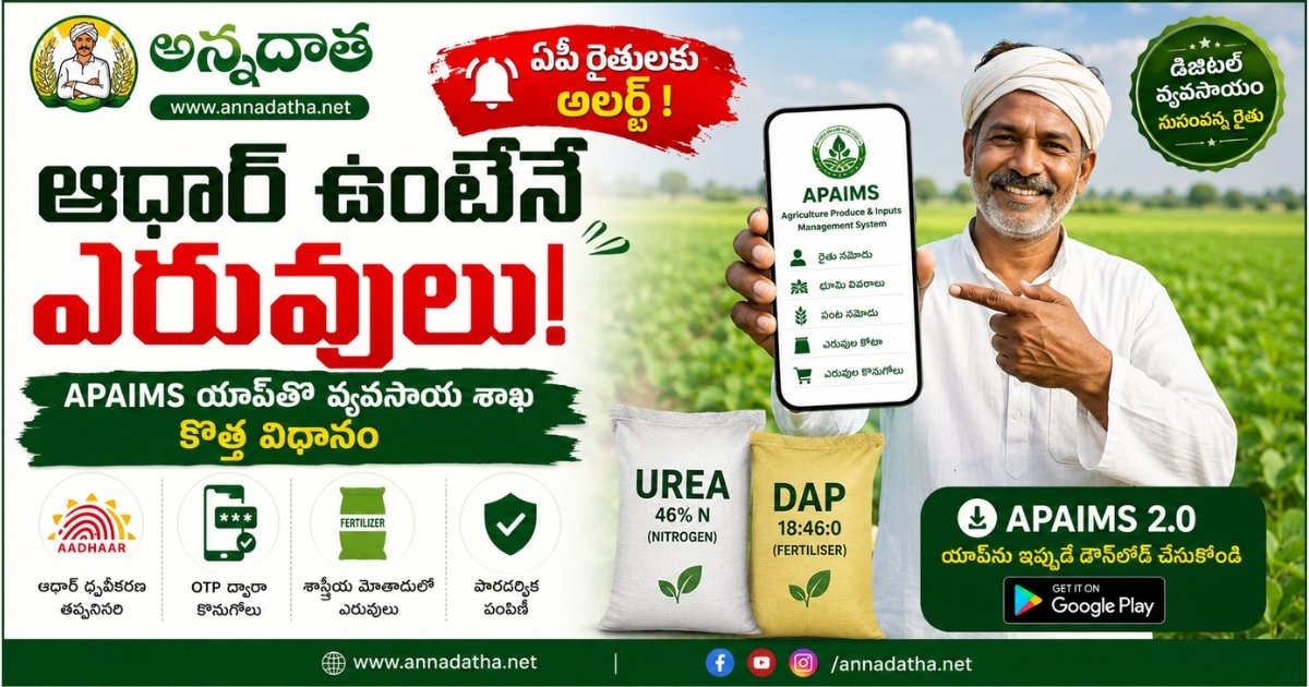ఏపీ రైతులకు అలర్ట్.. ఆధార్ ఉంటేనే ఎరువులు! APAIMS యాప్‌తో వ్యవసాయ శాఖ కొత్త విధానం | APAIMS App Fertilizer New Policy 2026